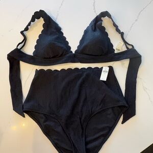 American Eagle Outfitters Black Scalloped Bikini Set